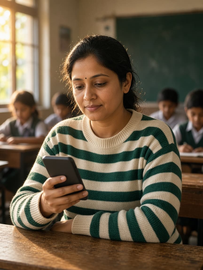 Teacher taking classroom attendance on a smartphone in seconds